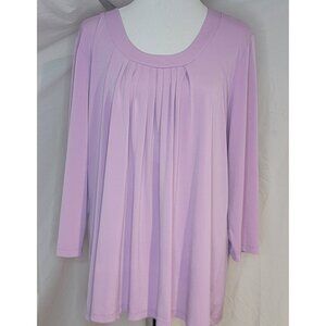 Susan Graver Womens Large Lilac Scoop Neck 3/4 Sleeve Pleated Blouse Pullover